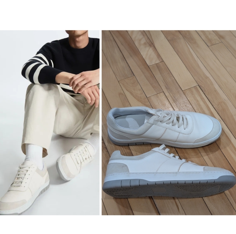 COS | Men's Contrast Suede & Leather Sneakers In White/Grey
